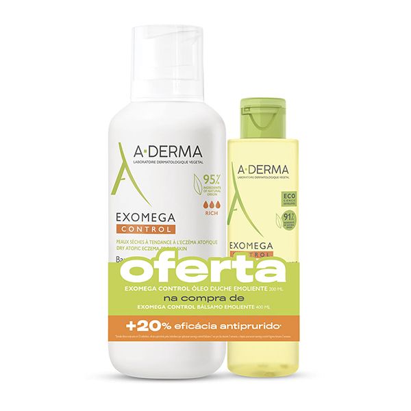 A-Derma Exomega Gel Emoliente Corpo e Cabelo 500 ml + Óleo de Duche 500 ml  - Atida