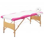 Mesa de Massagens Dobrável 2 Zonas Madeira Branco e Rosa - 110210