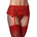 Amorable Garter Belt With Thong And Stockings Red 15129