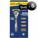 Wilkinson Pack de 5 Unidades. Sword Skin Protection Sensitive, Maquinilla Barbear Hydro 5 Sensitive + 4 Recambios de Lâminas de 5 Lâminas