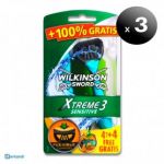 Wilkinson Pack de 3 Unidades. Sword Xtreme 3, Maquinillas de Barbear Desechables Pieles Sensibles, 4 Unidades + 4 Gratis