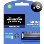 Wilkinson Pack de 5 Unidades. Sword Hydro 5 Skin Protection Regular, Cargador de 8 Lâminas de Barbear de 5 Lâminas para Hombres