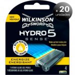Wilkinson Pack de 20 Unidades. Pack 4 Unidades Hydro 5 Sense Energize Recambio 5 Lâminas Ultradeslizantes com Banda Antifatiga com Mentol