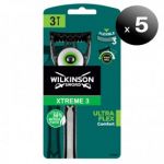 Wilkinson Pack de 5 Unidades. Sword Xtreme3 Ultra Flex, Maquinilla de Barbear Desechable Ultra Flexible, 3 Unidades