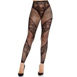Leg Avenue Meia-calça sem Pés de Renda e Transparência Preta Tamanho Único