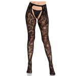 Leg Avenue Meias de Renda Rosa com Costas Abertas Pretas Tamanho Único