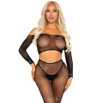 Leg Avenue Top Crop e Legging de Rede Preto Tamanho Único