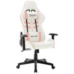 Cadeira Gaming Couro Artificial Branco e Cor-de-rosa - 20534