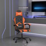Cadeira Gaming Giratória Couro Artificial Preto e Laranja