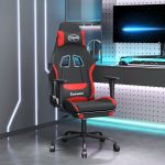Cadeira Gaming de Gaming com Apoio de Pés Tecido Preto e Vermelho