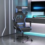 Cadeira Gaming de Gaming com Apoio de Pés Tecido Preto e Azul