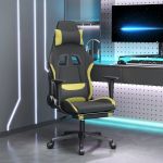 Cadeira Gaming de Gaming com Apoio de Pés Tecido Preto e Verde-claro