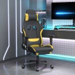 Cadeira Gaming de Gaming com Apoio de Pés Tecido Preto e Amarelo