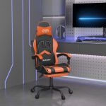Cadeira Gaming C/ Apoio P/ Pés Couro Artificial Preto e Laranja