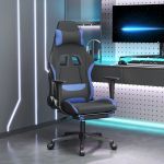 Cadeira Gaming de Gaming com Apoio para os Pés Tecido Preto e Azul