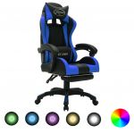 Cadeira Gaming Cadeira Gaming Reclinável com Apoio de Pés Retrátil, Altura Ajustável e Luzes LED - Azul e Preto - Design Moderno