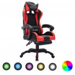 Cadeira Gaming Cadeira Gaming Reclinável com Apoio de Pés Retrátil, Altura Ajustável e Luzes LED - Vermelho e Preto - Design Moderno