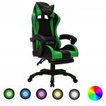 Cadeira Gaming Cadeira Gaming Reclinável com Apoio de Pés Retrátil, Altura Ajustável e Luzes LED - Verde e Preto - Design Moderno
