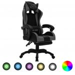 Cadeira Gaming Cadeira Gaming Reclinável com Apoio de Pés Retrátil, Altura Ajustável e Luzes LED - Cinzento e Preto - Design Moderno